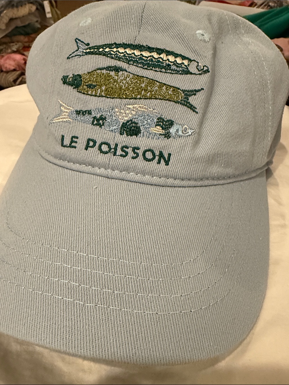 ANTHROPOLOGIE “LE POISSON” (French for “The Fish”) CAP in blue NWOT sz Adjustabl